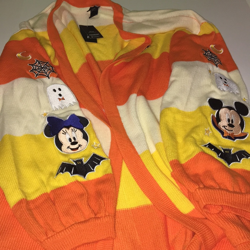HP🎊🎊🎃Disney Mickey Mouse Halloween Candy Corn Stripe Girls Open Cardigan - Picture 3 of 15